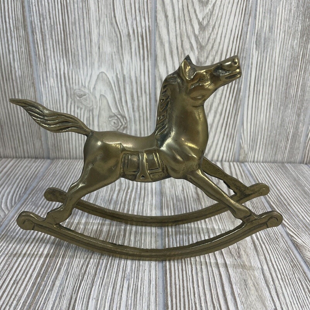 Brass Rocking Horse Solid Figurine Statue 6" Tall Made In Taiwan VTG
